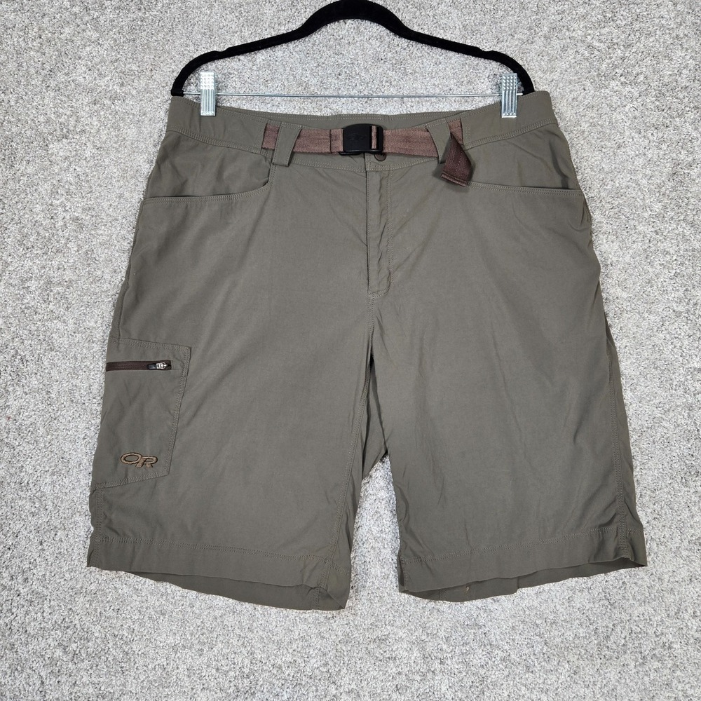 Outdoor Research Equinox Shorts Mens 36 green gray 10" Inseam Belted Hiking